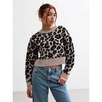 New Look 915 Girls Brown Leopard Print Cropped Jumper