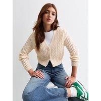 New Look 915 Girls Cream Cable Knit Crop Cardigan