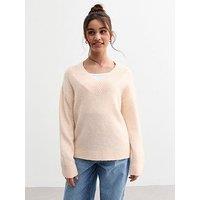 New Look 915 Girls Off White Ribbed Trim Knitted V Neck Jumper
