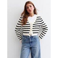 New Look 915 Girls Striped Cable Knit Cardigan - White