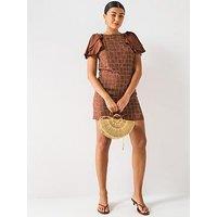 V By Very Frill Sleeve Organza Mini Shift Dress - Brown