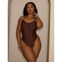 Moda Minx Curve Swimsuit In Coffee - Brown