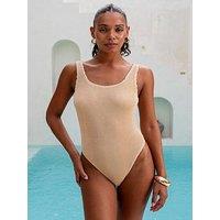 Moda Minx Scrunch Double Shoulder Swimsuit - Light Caramel