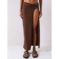 Moda Minx Long Slit Maxi Skirt - Coffee