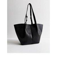 New Look Grained Faux Leather Large Tote Bag - Black