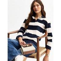 New Look Navy Rugby Stripe Long Sleeve Top
