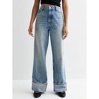 New Look Blue Relaxed Turn Up Wide Leg Jeans
