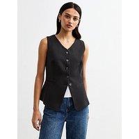 New Look V-Neck Button Front Waistcoat - Black