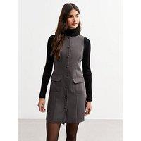 New Look Tailored Button Front Pinafore Dress - Grey