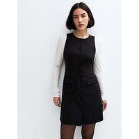 New Look Tailored Button Front Pinafore Dress - Black