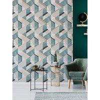 Fresco Marblesque Geo - Jade / Rose Gold Wallpaper