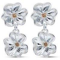 The Love Collection Sterling Silver Flower Double Drop Earrings