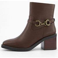 V By Very Wide Fit Buckle Block Heel Ankle Boots - Brown