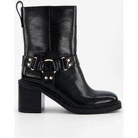 V By Very Mid Calf Low Block Biker Boot - Black