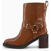 V By Very Mid Calf Low Block Biker Boot - Brown