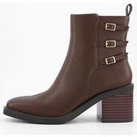 V By Very Double Buckle Block Heel Ankle Boots - Brown