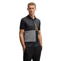 Boss Mens Golf Paddy Striped Regular Firt Polo - Black