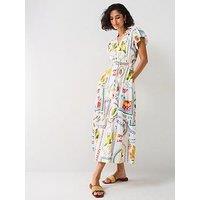 Forever New Jacqueline Puff Sleeve Tiered Midi Dress - Multi