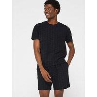 Emporio Armani Bodywear Terry Tonal Printed Crew Neck T-Shirt - Black