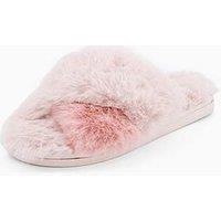 V By Very Fluffy Cross Knot Slider Slippers - Pink