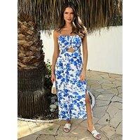Ax Paris Floral Printed Strappy Cut Out Midi Dress - Blue