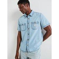 Guess Regular Short Sleeve Denim Shirt- Light Blue