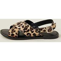 Accessorize Leopard Print Cross Strap Leather Sandals