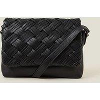 Accessorize Leather Weave Cross Body Bag - Black