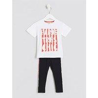 River Island Mini Girls Stripe Paris T-Shirt Set - White
