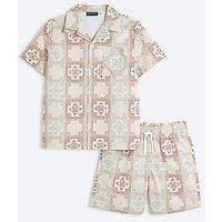 River Island Boys Aztec Shirt & Swim Shorts Set - Cream