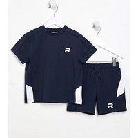River Island Mini Mini Boys Piped T-Shirt And Shorts Set - Navy