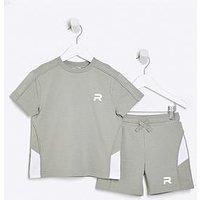 River Island Mini Mini Boys Piped T-Shirt And Shorts Set - Khaki