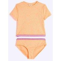 River Island Girls Palm Textured T-Shirt Bikini Set - Peach