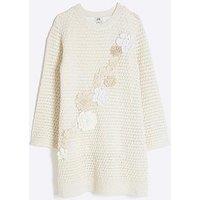 River Island Girls Crochet 3D Floral Dress - Cream