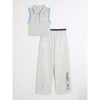 River Island Girls Graffiti Sleeveless Polo Shirt Set - Grey