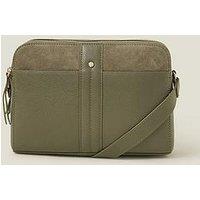 Accessorize Leather Double Zip Cross Body - Khaki
