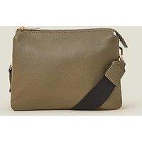 Accessorize Leather Double Pouch Cross Body Bag - Khaki