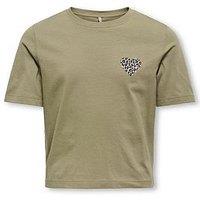 Only Kids Girls Leopard Print Heart Tshirt - Green