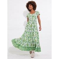 Joe Browns Hannah Floral Crinkle Cotton Maxi Dress - Green