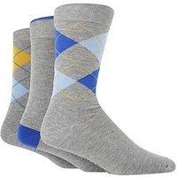 Glenmuir 3 Pack Argyle Crew Socks - Grey