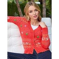 Joe Browns Florrie Floral Knitted Cardigan - Coral