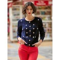 Joe Browns Daisy Embroidered Cable Knit Cardigan - Navy