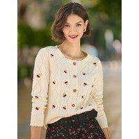 Joe Browns Cherry Embroidered Cable Knit Cardigan - Cream