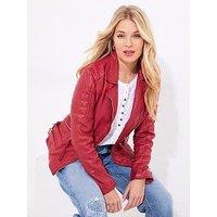 Joe Browns Ruby Leather Collared Biker Jacket - Red