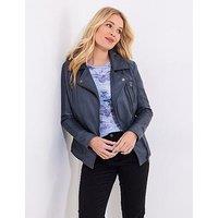 Joe Browns Sophia Super Soft Leather Collared Biker Jacket - Grey