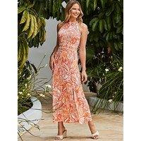 Sosandar Paisley Print Halter Neck Jersey Maxi Dress - Orange