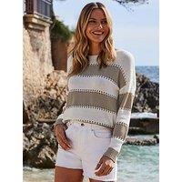 Sosandar Natural & White Stripe Stitch Detail Jumper