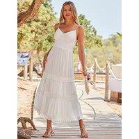 Sosandar Crochet Detail Tiered Hem Maxi Dress - White