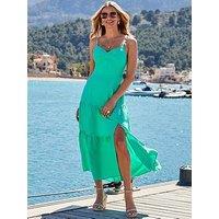 Sosandar Aqua Linen Rich Tiered Hem Maxi Dress