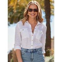 Sosandar White Pocket Detail Linen Utility Shirt